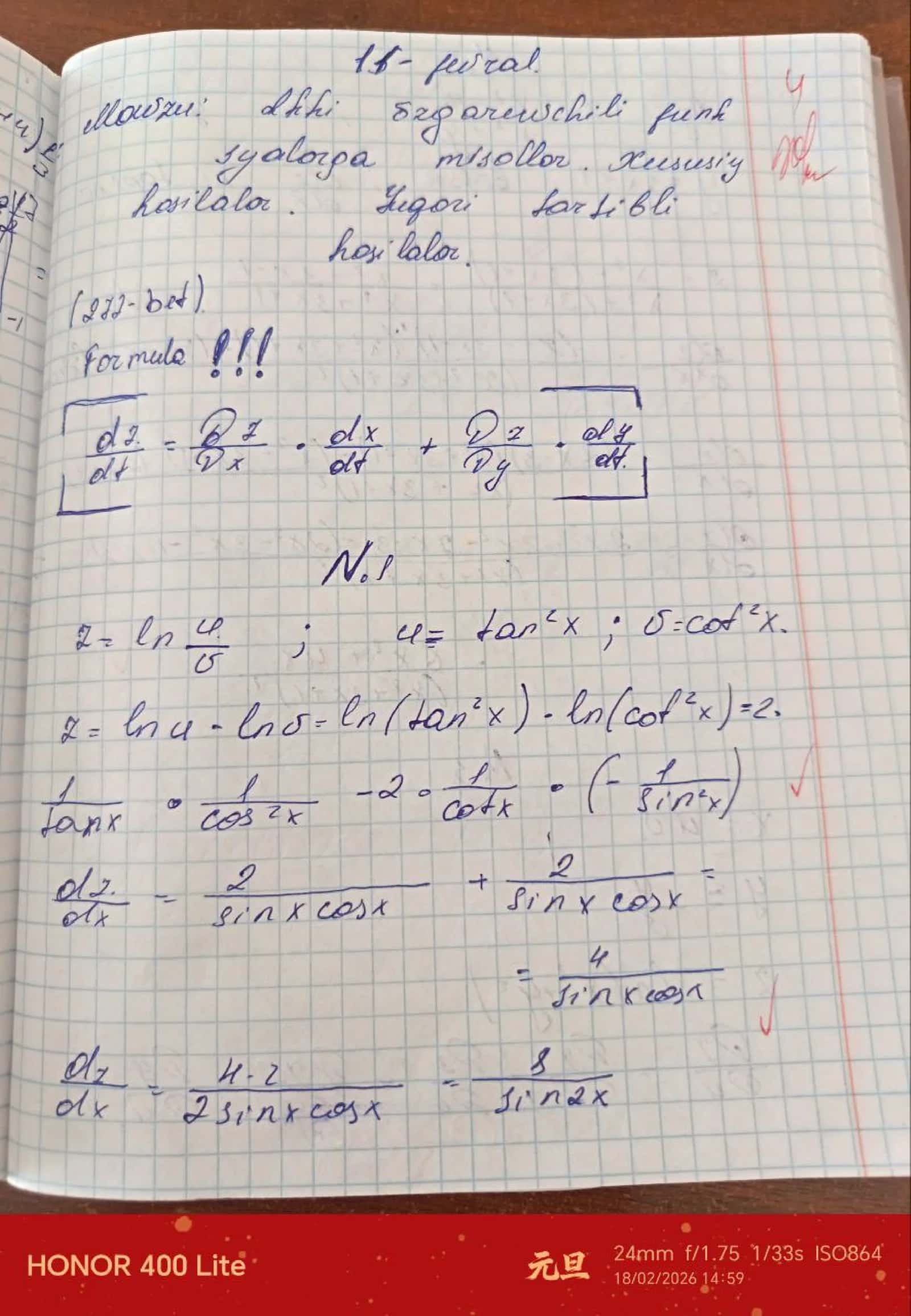 Ikki o'zgaruvchi funksyalarga oid misollar