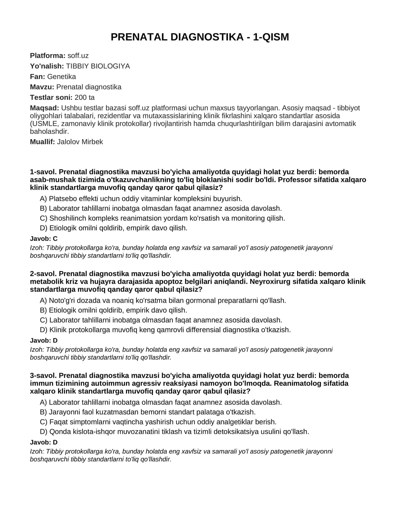 PRENATAL DIAGNOSTIKA - 1-QISM