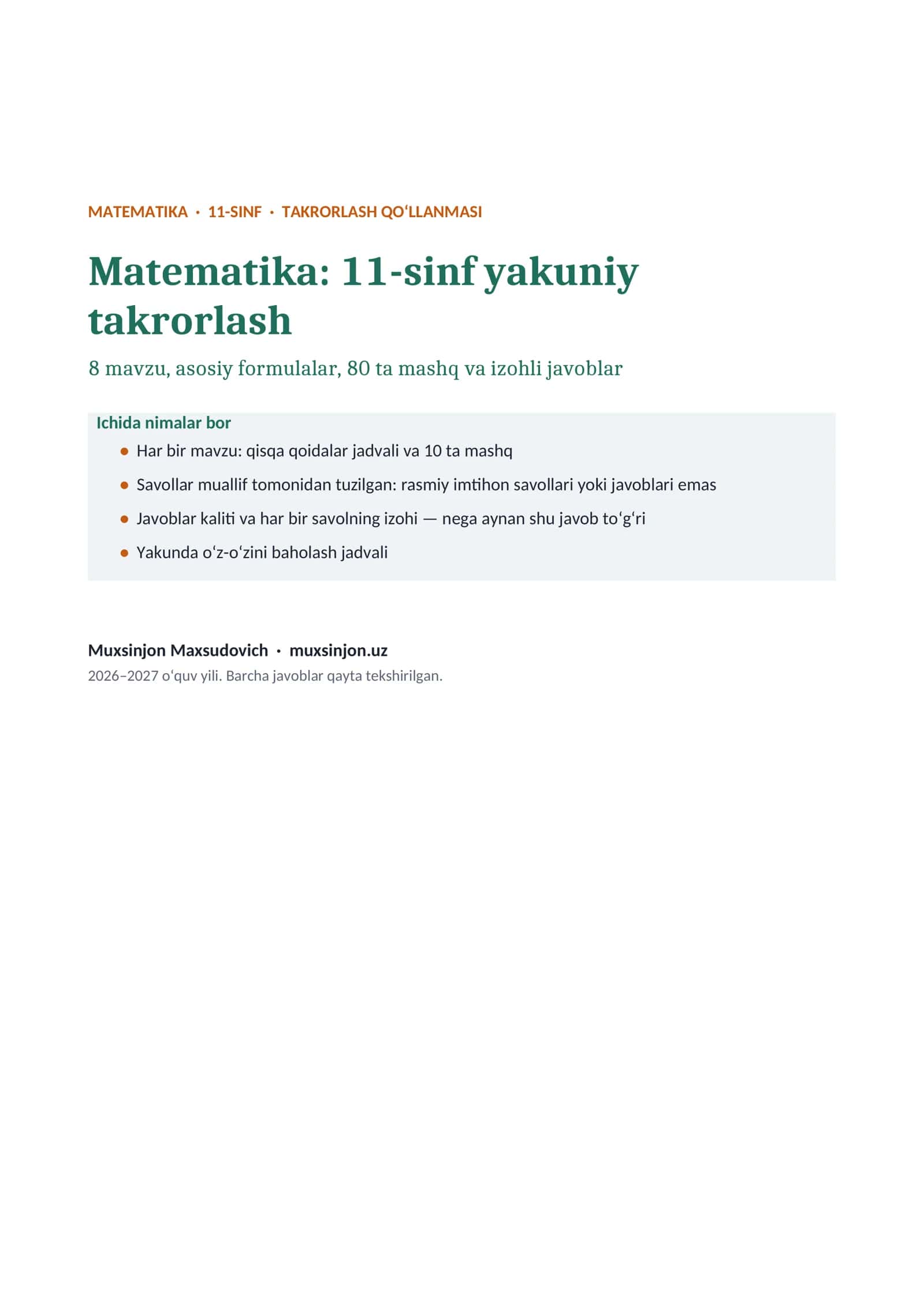 Matematika: 11-sinf yakuniy takrorlash — 80 ta mashq