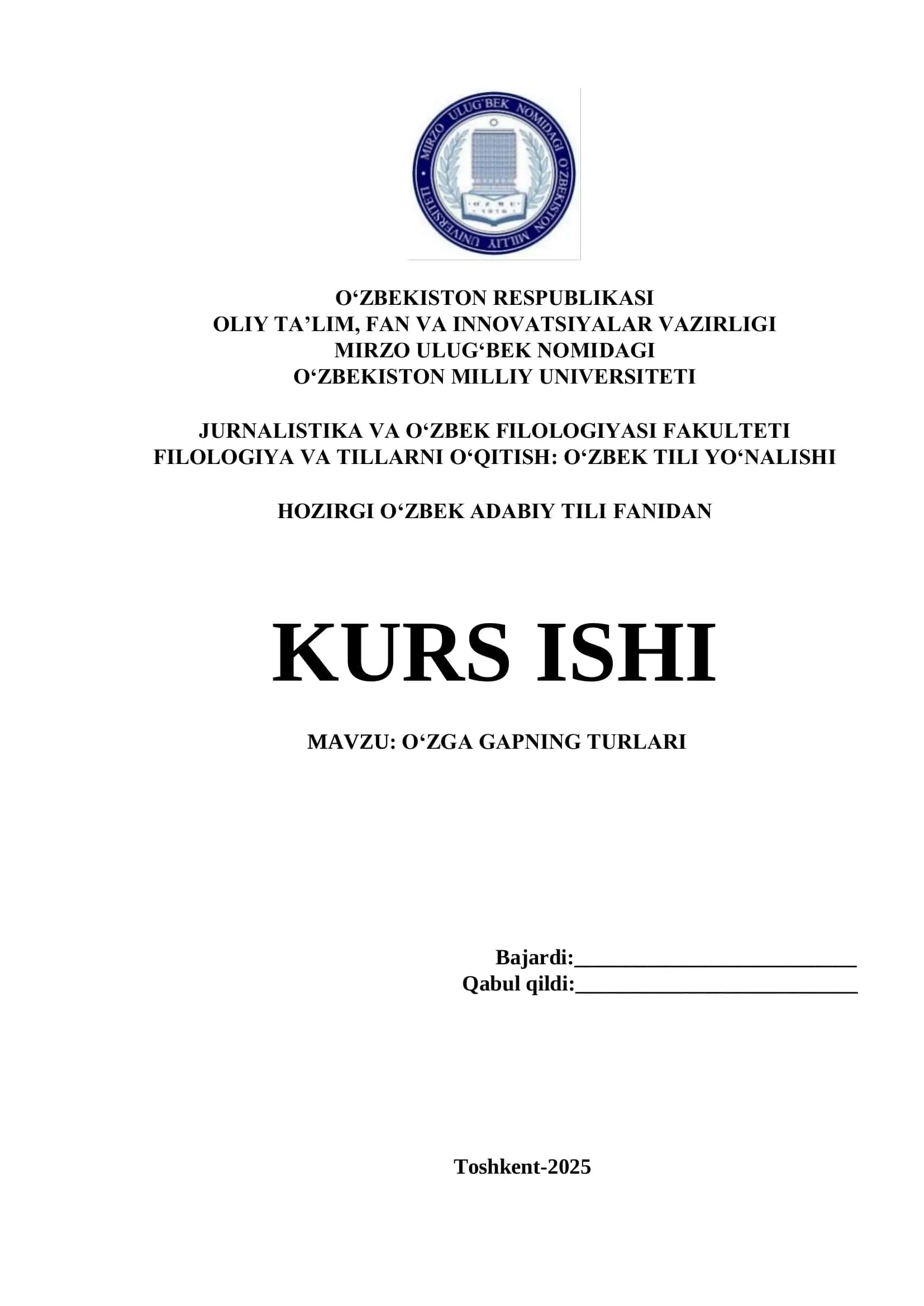 O‘ZGA GAPNING TURLARI