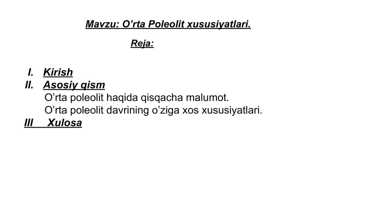 Oʻrta paleolit xususiyatlari