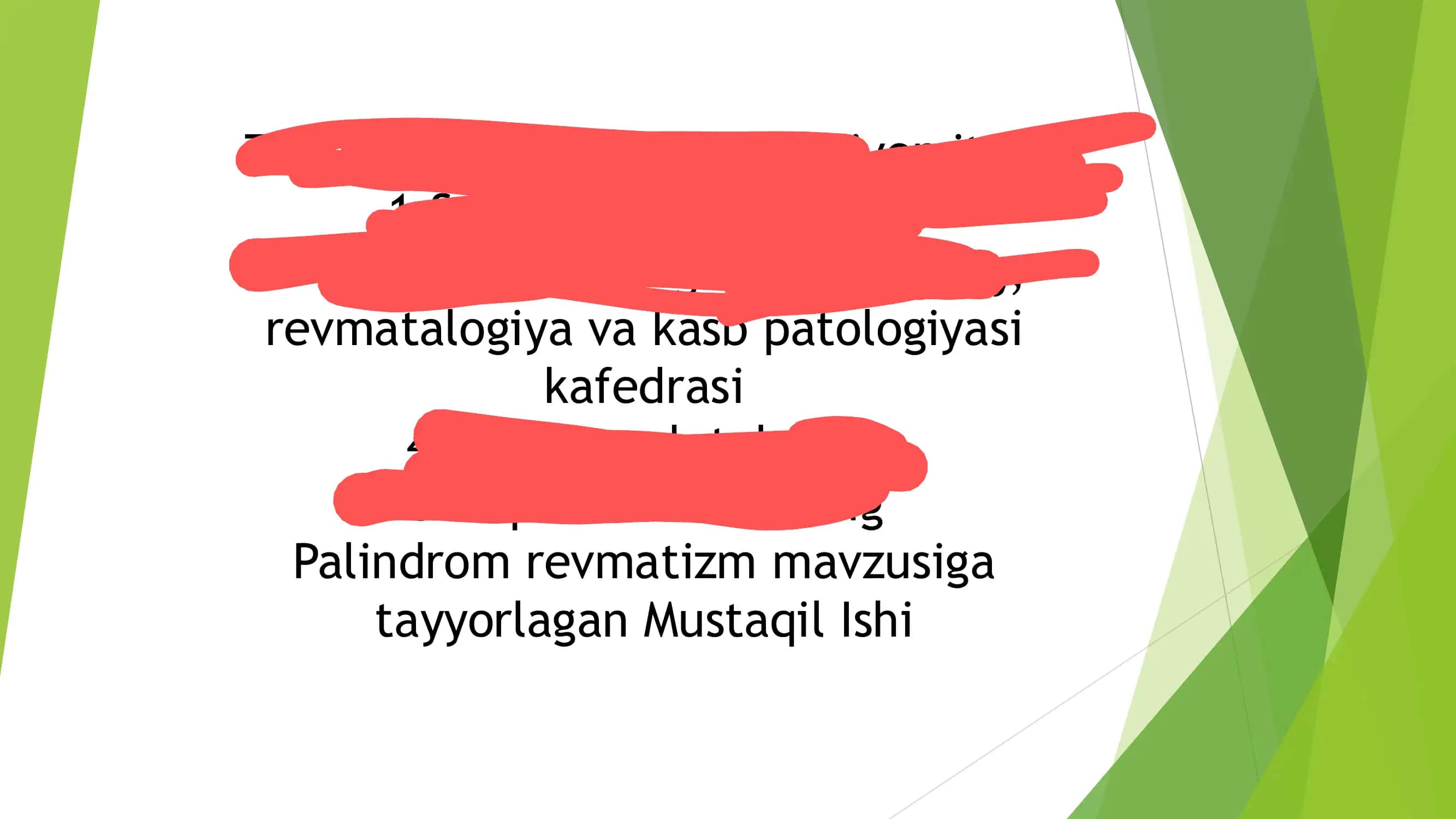 Palindrom revmatizm Mustaqil Ishi