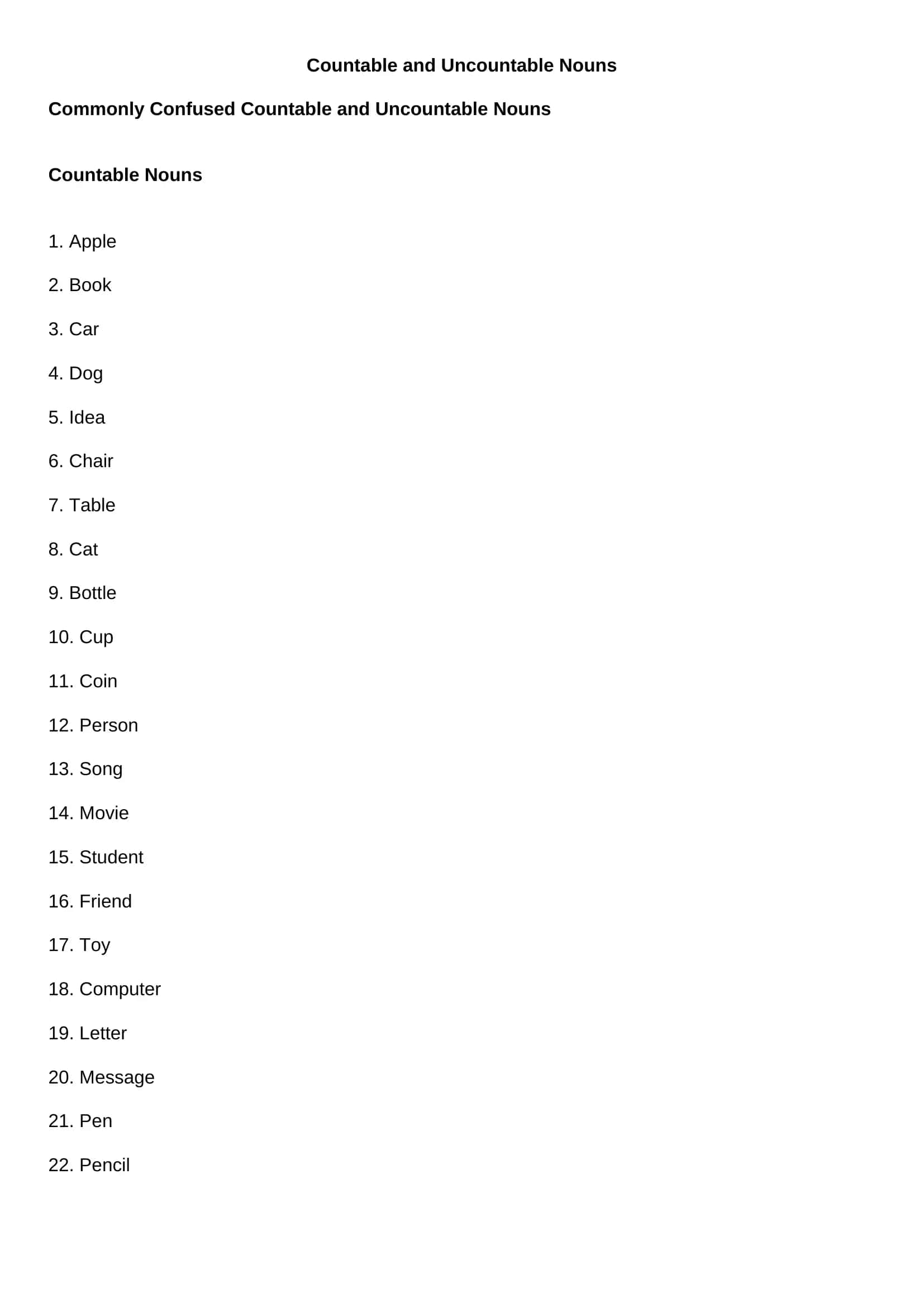 Countable and Uncountable Nouns