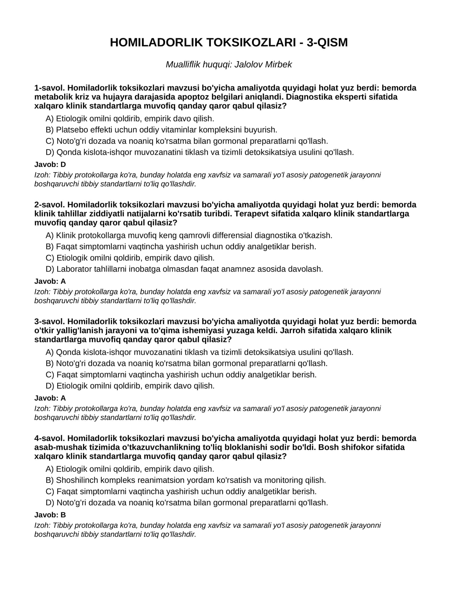 HOMILADORLIK TOKSIKOZLARI - 3-QISM