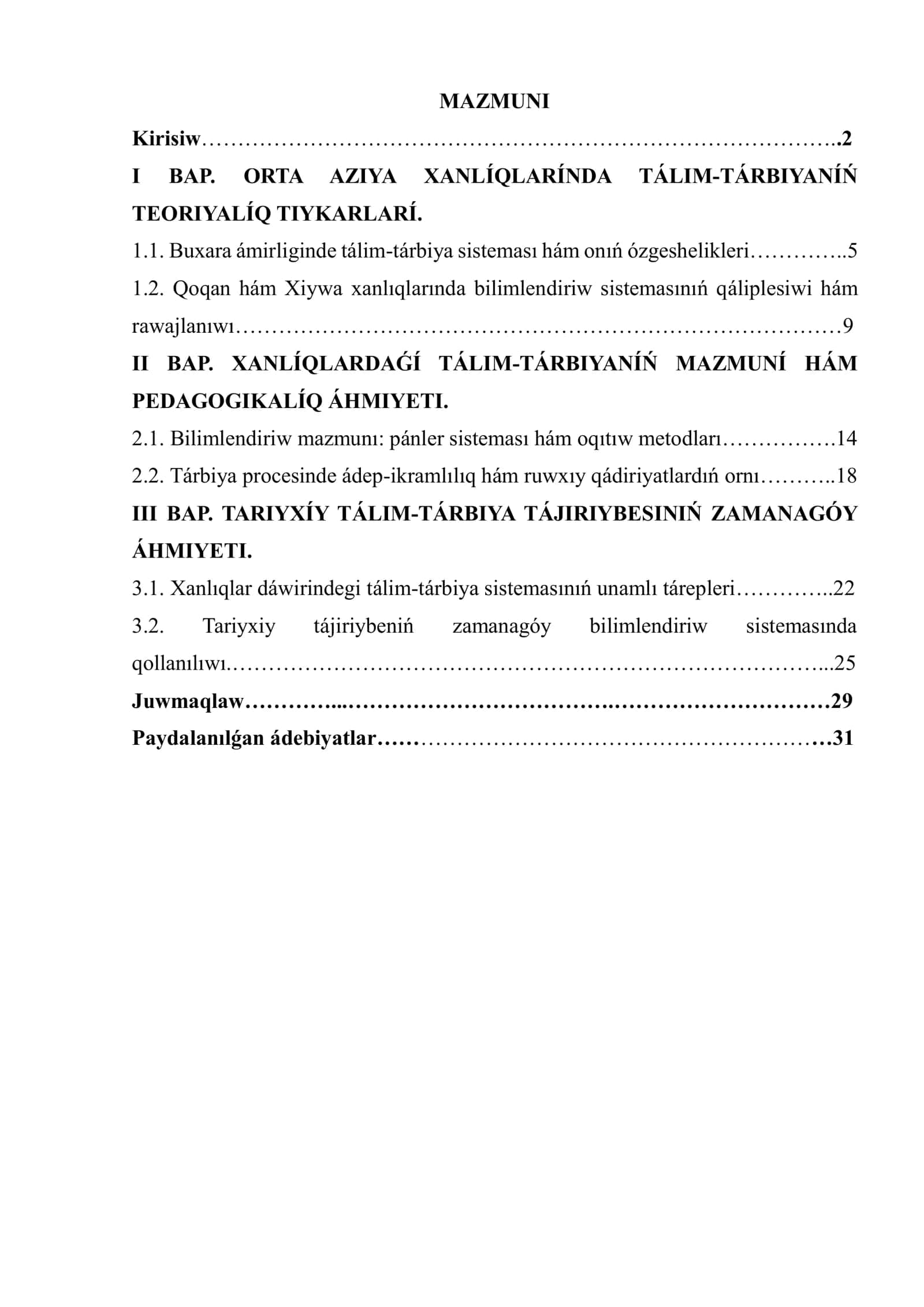 XANLÍQLARDA TÁLIM-TÁRBIYA