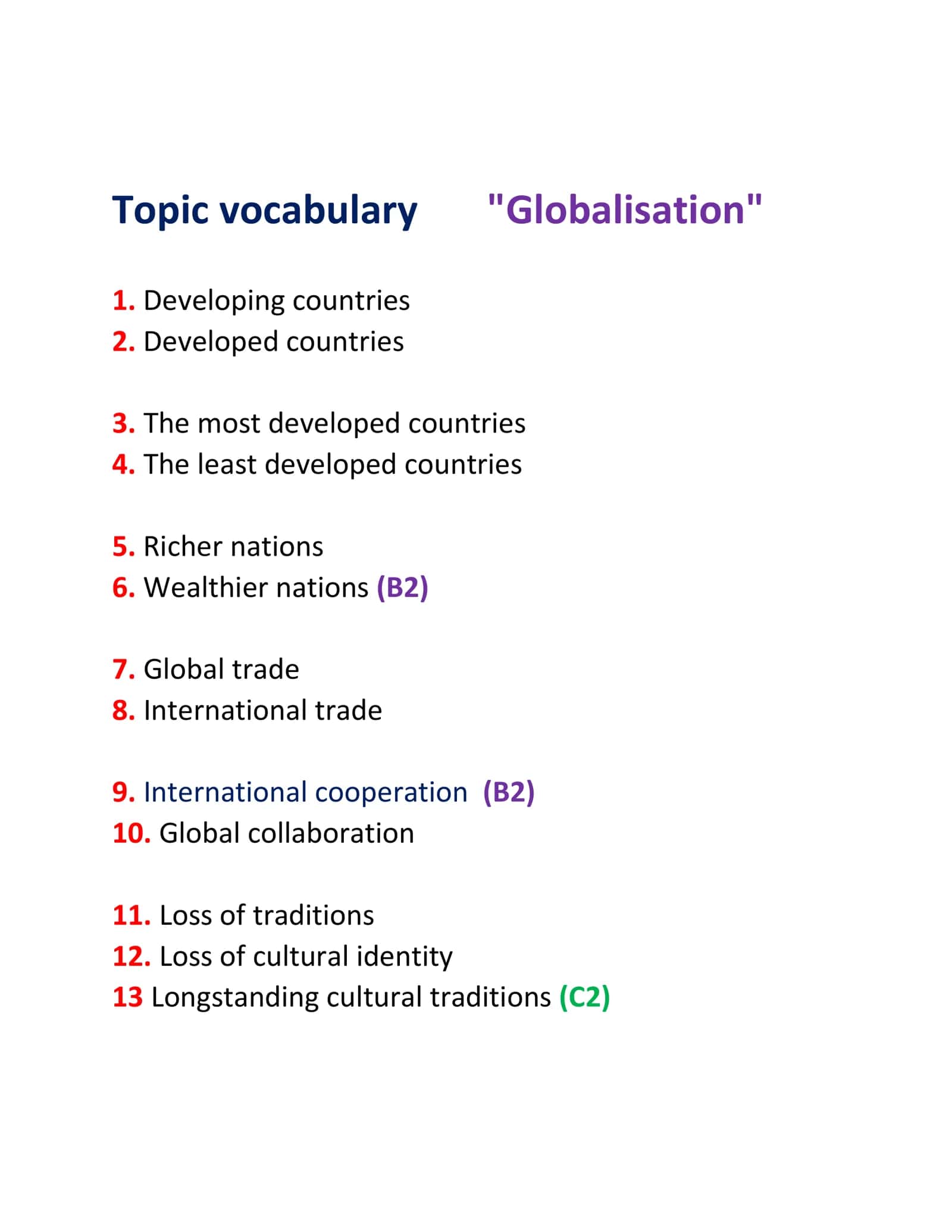 Topic vocabulary "Globalisation"