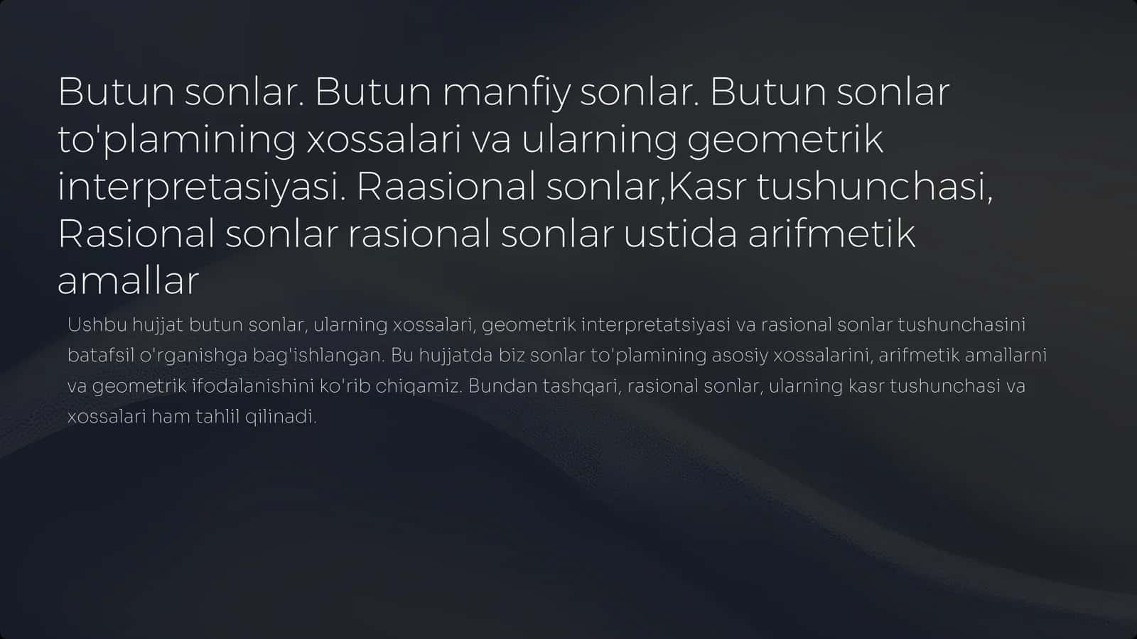 Butun Sonlar va Ularning Turlari