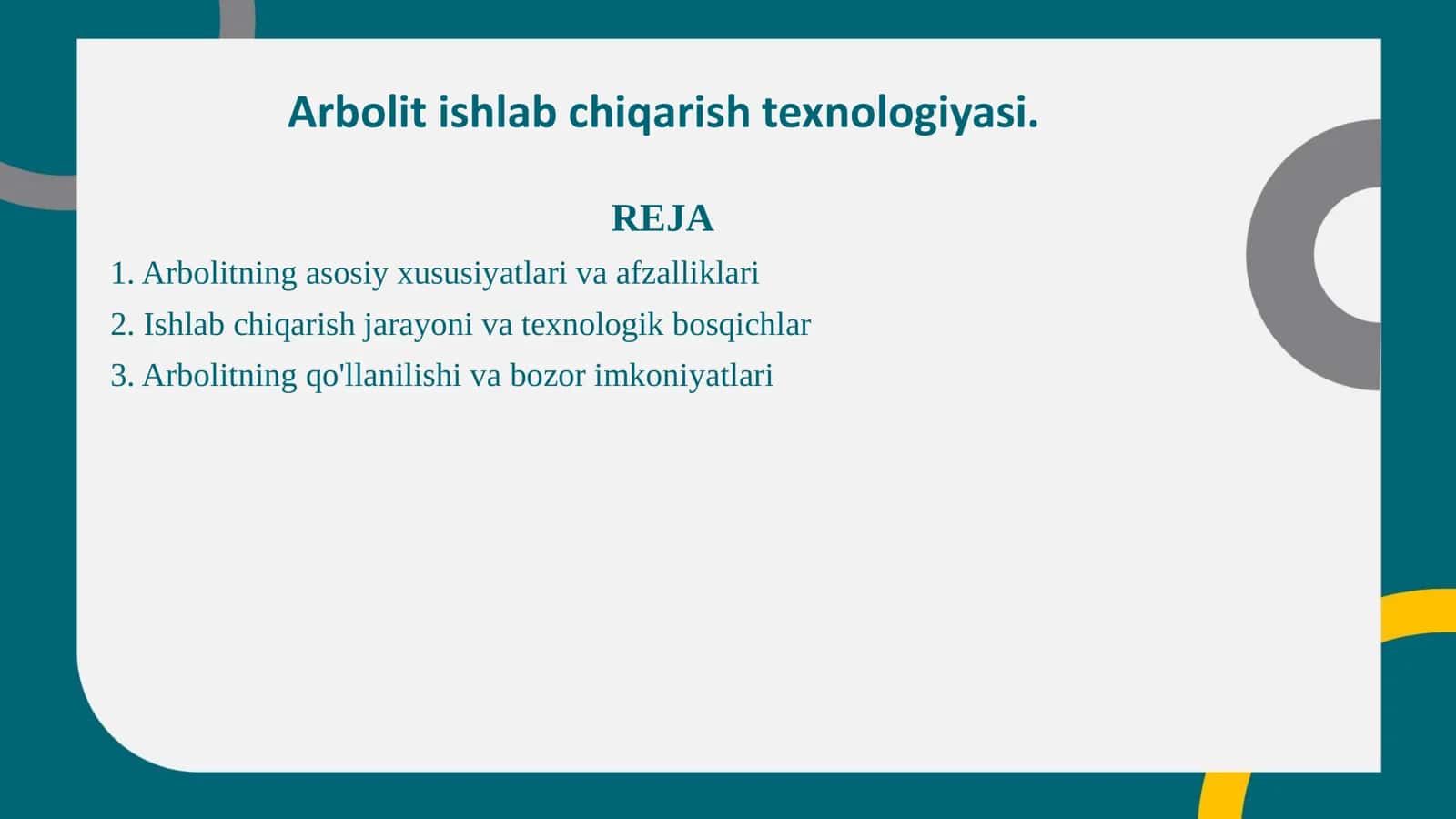 Arbolit ishlab chiqarish texnologiyasi.