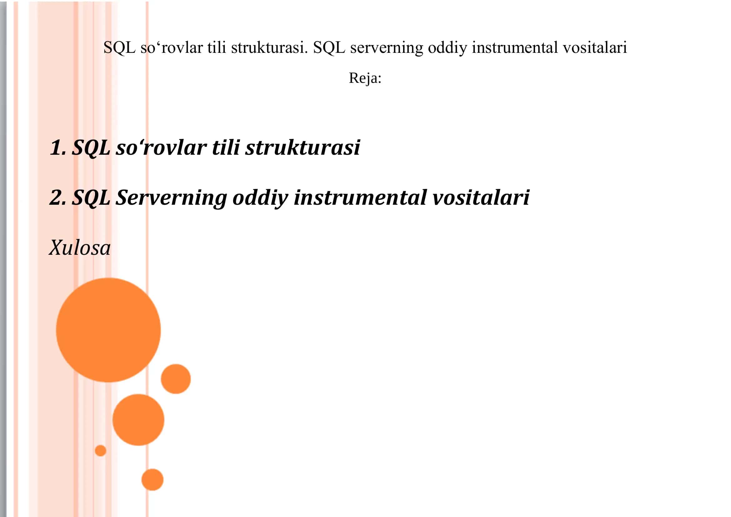 SQL so‘rovlar tili strukturasi