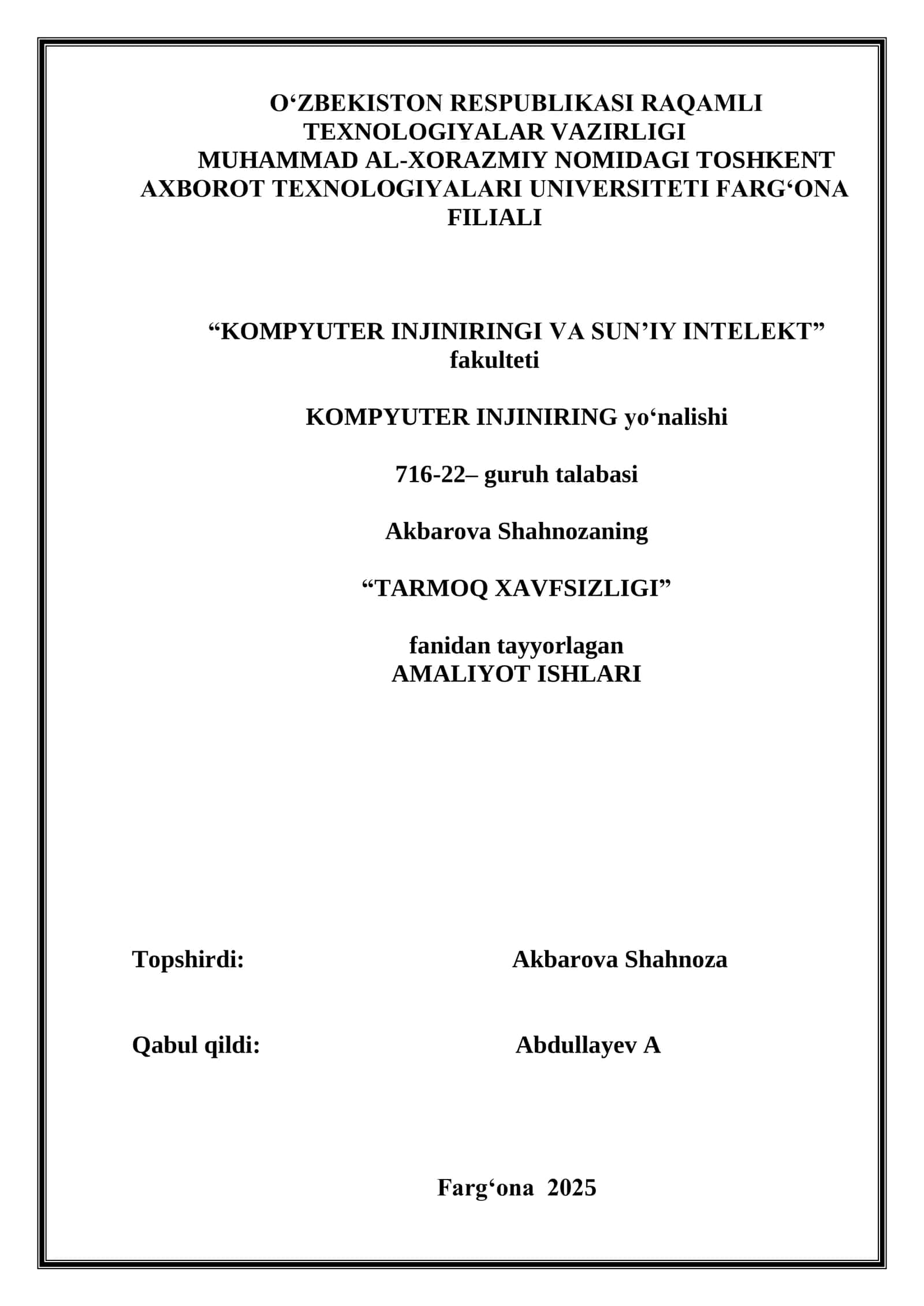 SIMSIZ TARMQO ROUTERIDA XAVFSIZLIKNI SOZLASH