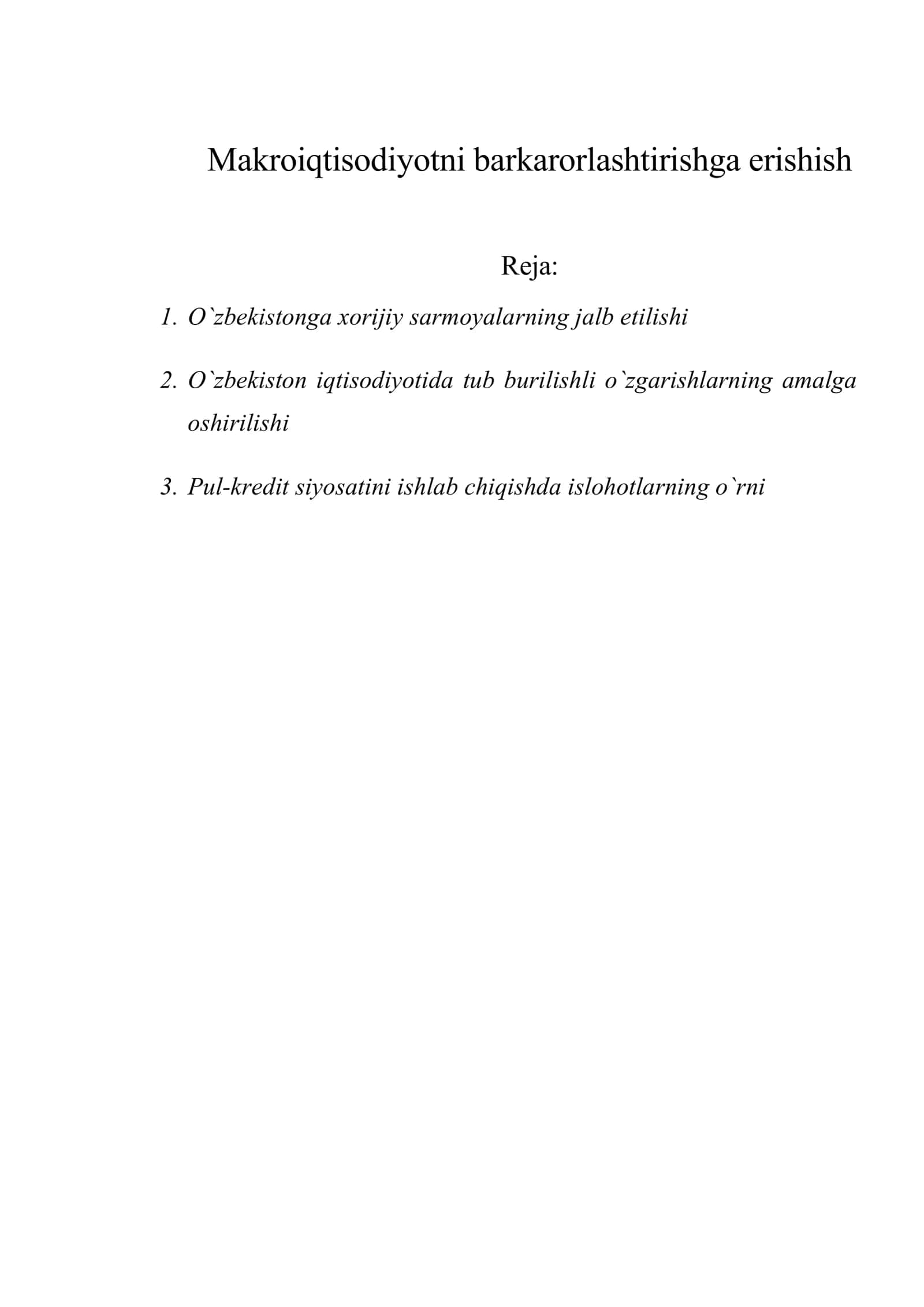 Makroiqtisodiyotni barkarorlashtirishga erishish