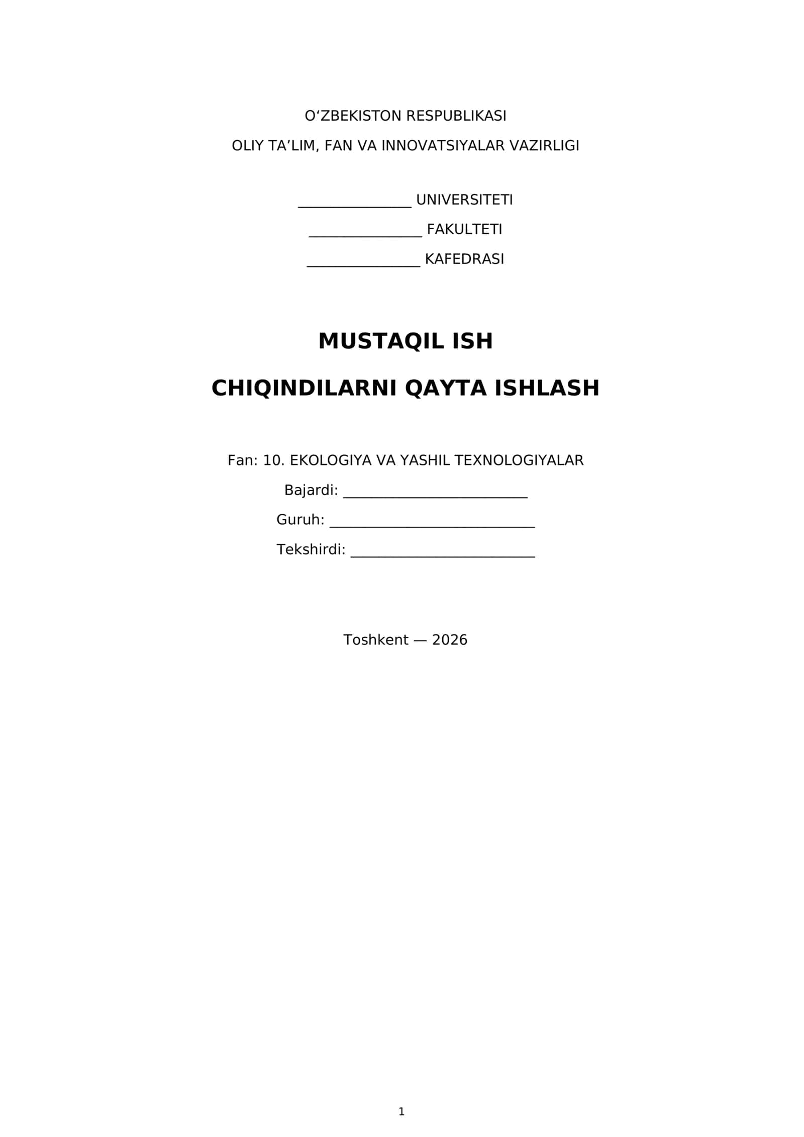 Mavzu: Chiqindilarni qayta ishlash
