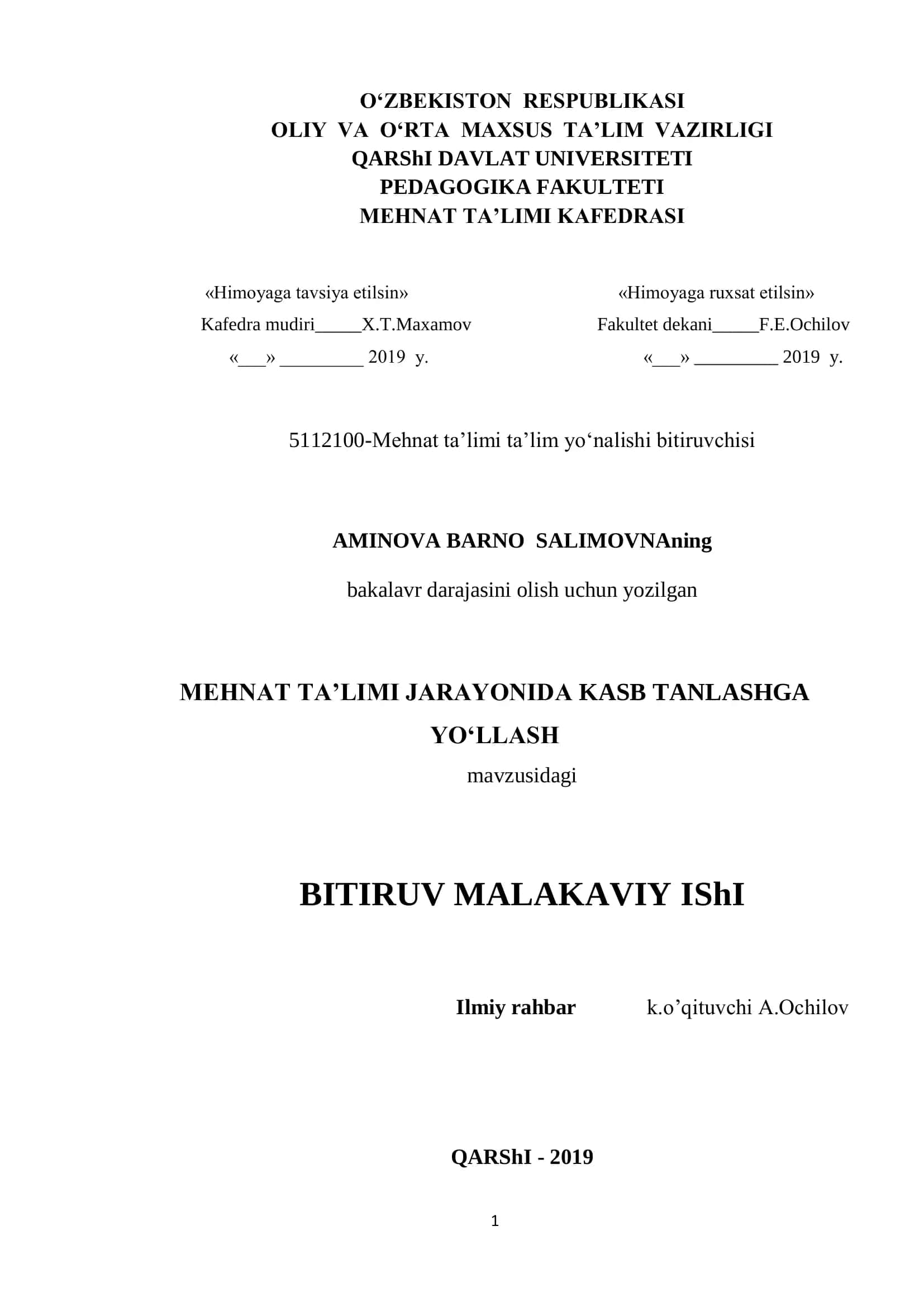 MEHNAT TA’LIMI JARAYONIDA KASB TANLASHGA YО‘LLASH