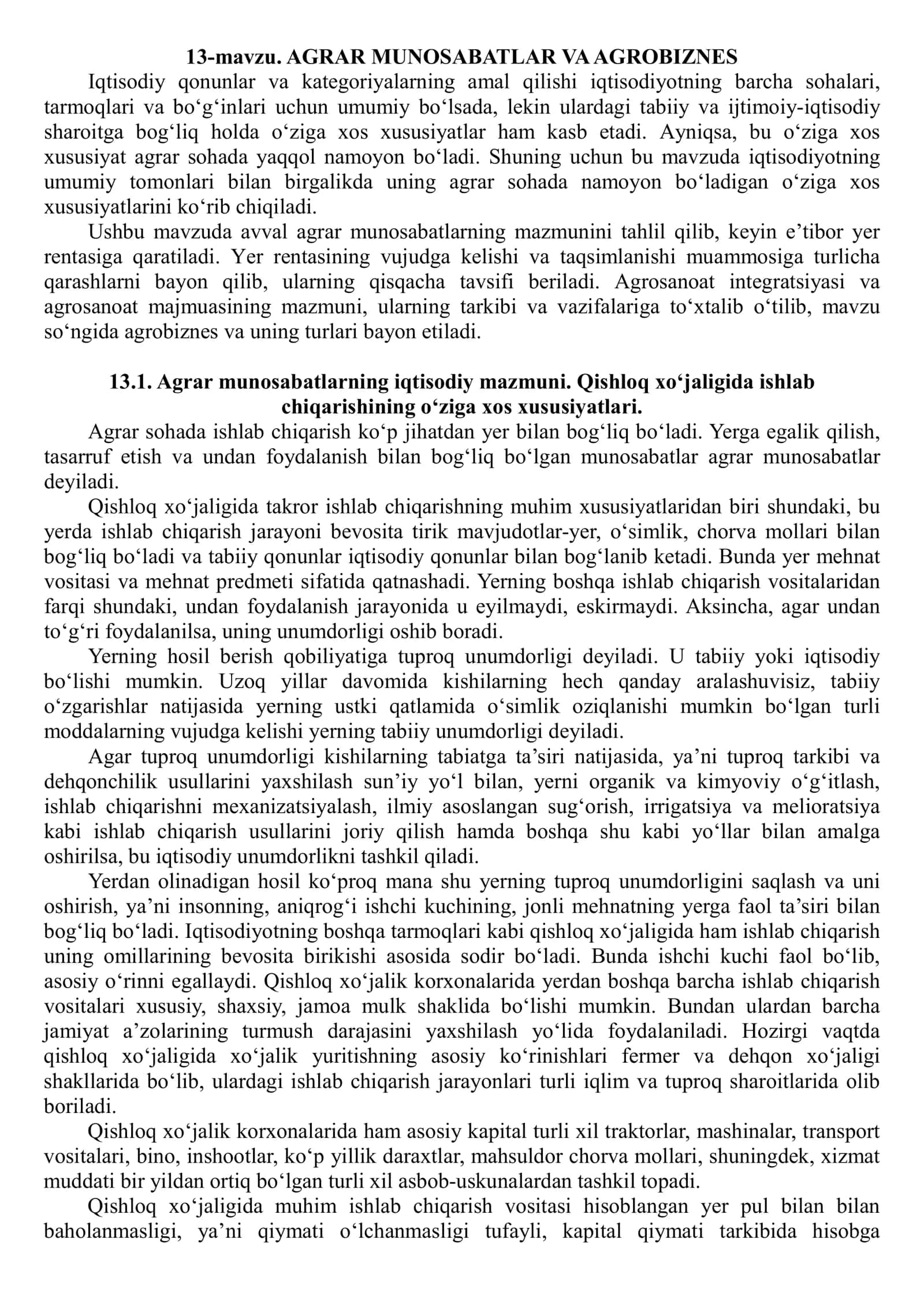 AGRAR MUNOSABATLAR VA AGROBIZNES