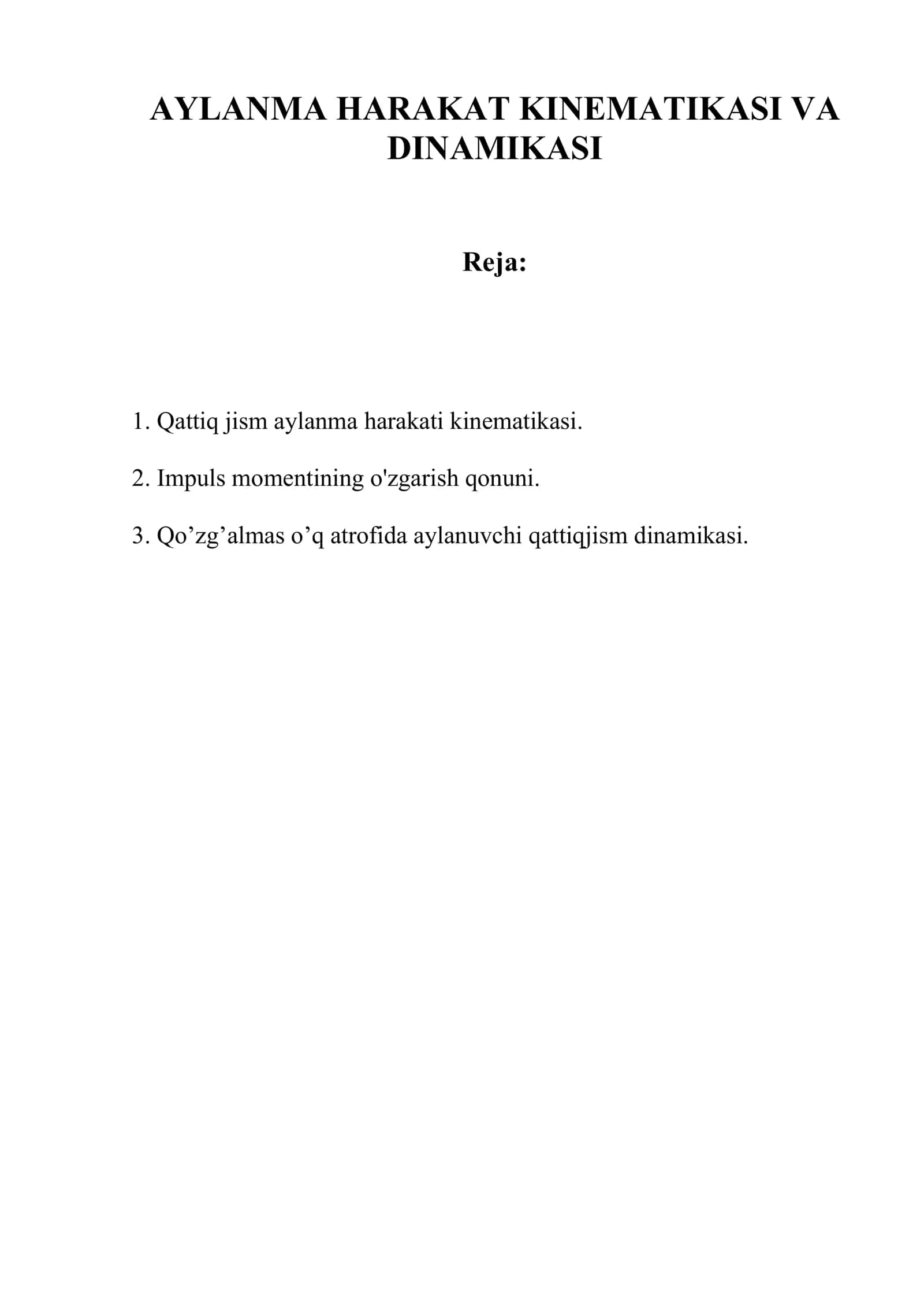 AYLAMMA HARAKAT KINEMATIKASI VA DINAMIKASI