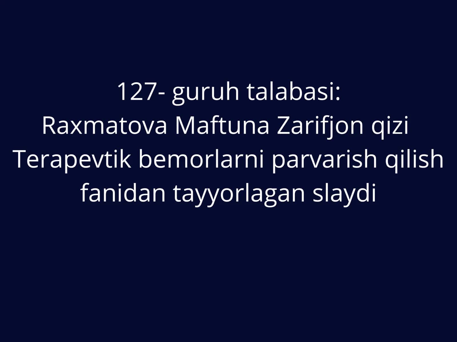 Terapevtik bemorlarni parvarish qilish fanidan tayyorlagan slayd