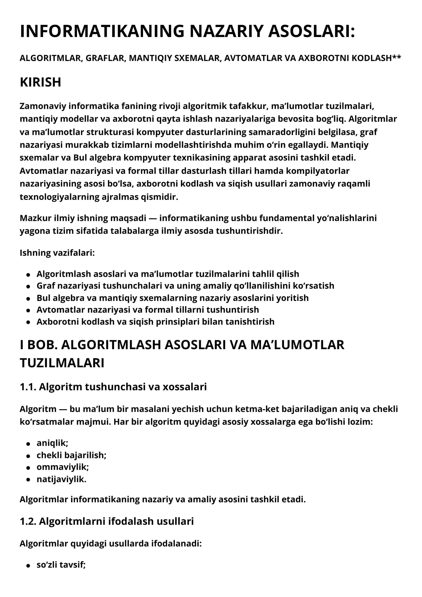 INFORMATIKANING NAZARIY ASOSLARI