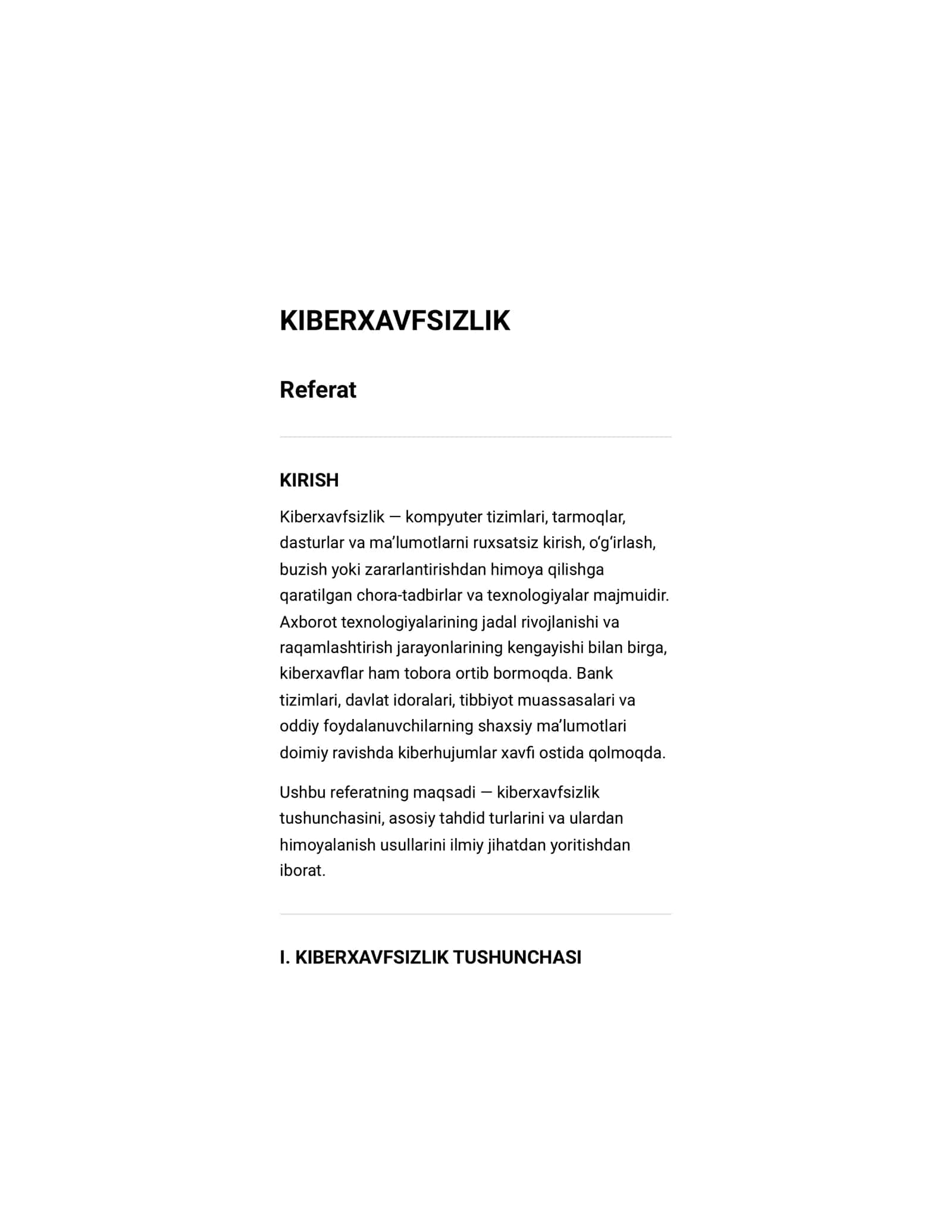 Referat Kiberxavfsizlik