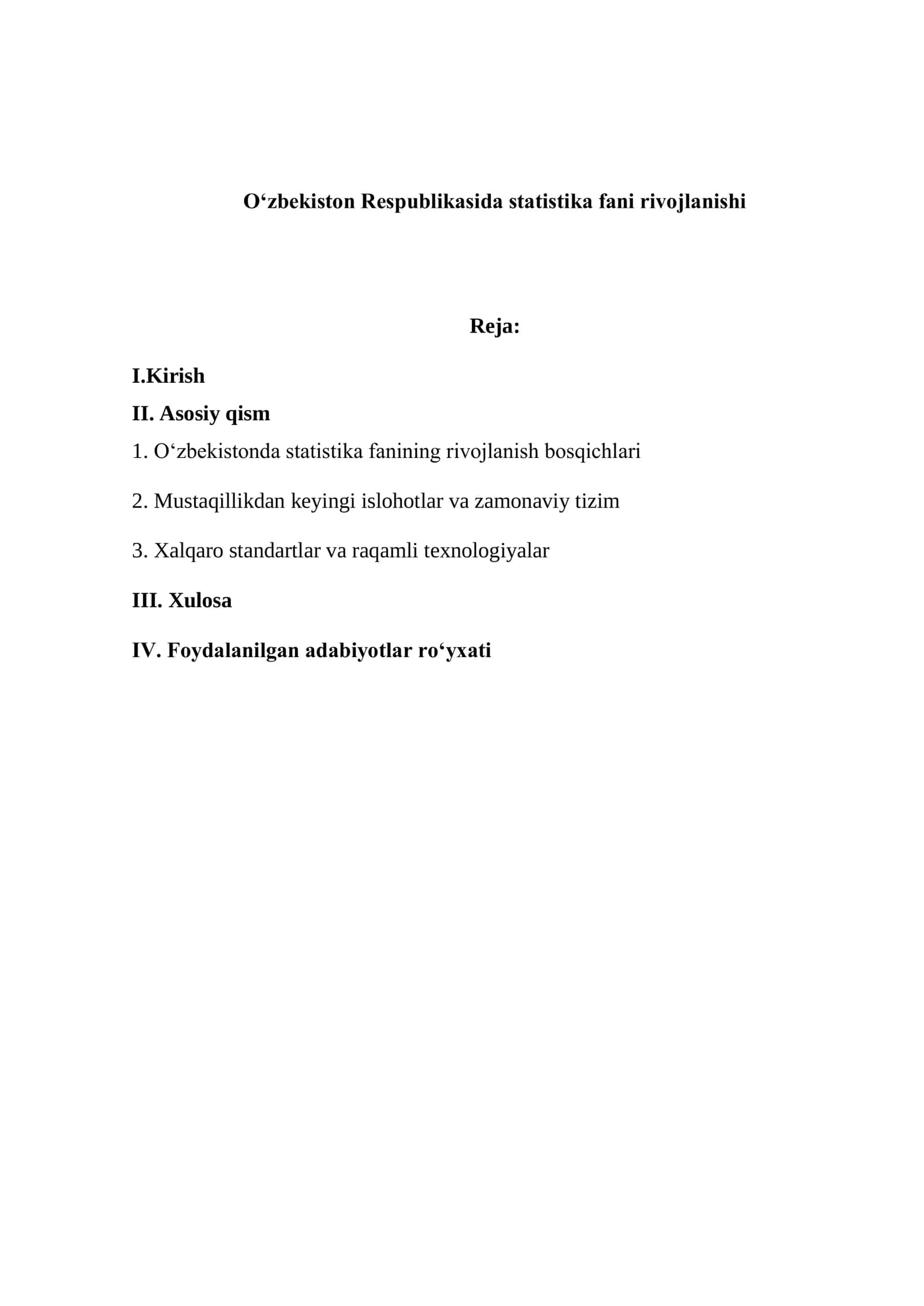 O‘zbekiston Respublikasida statistika fani rivojlanishi