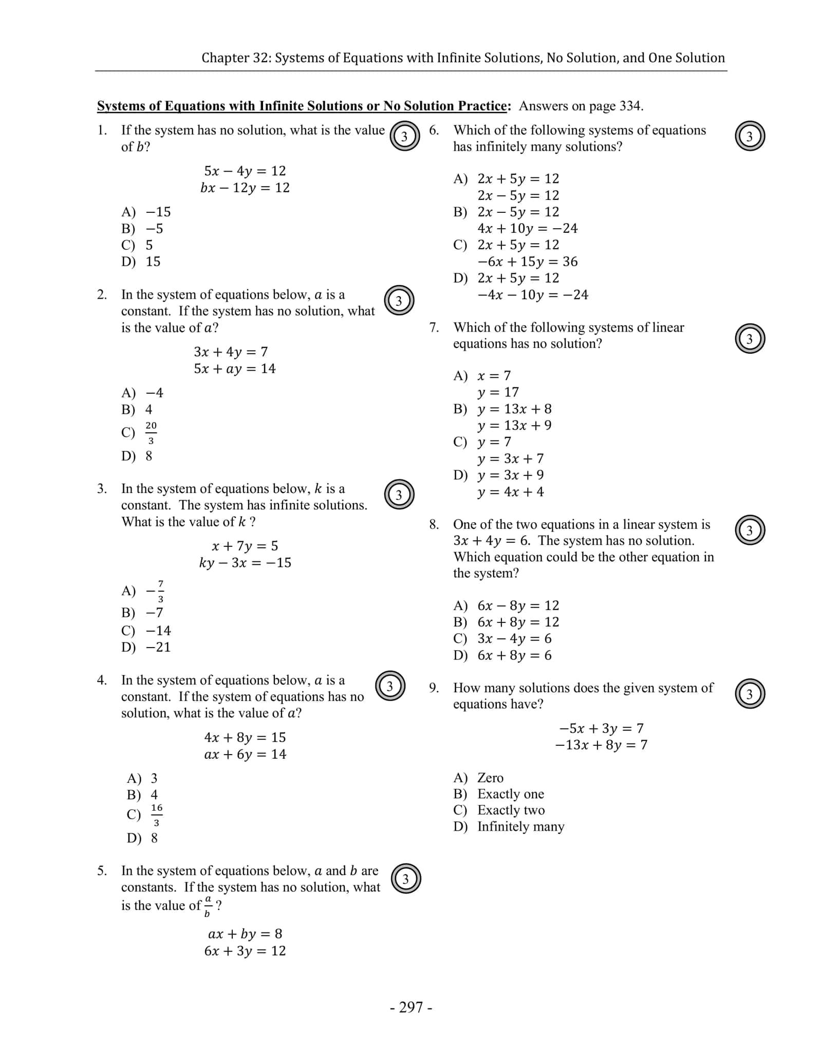 Systems of Equations with Infinite Solutions, No Solution, and One Solution