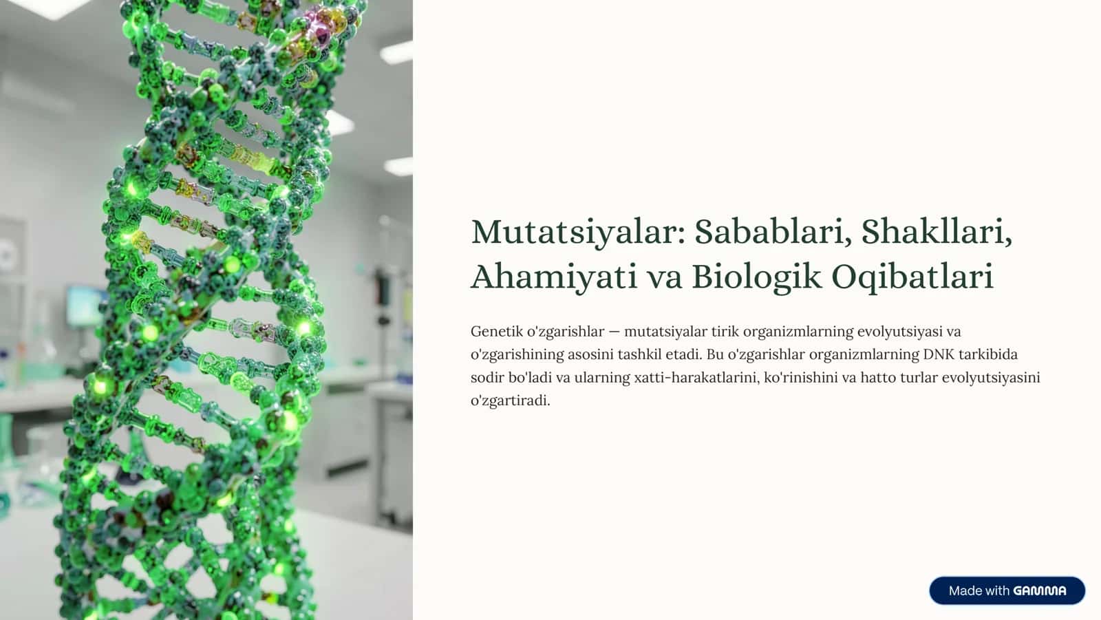 Mutatsiyalar: Sabablari, Shakllari, Ahamiyati va Biologik Oqibatlari