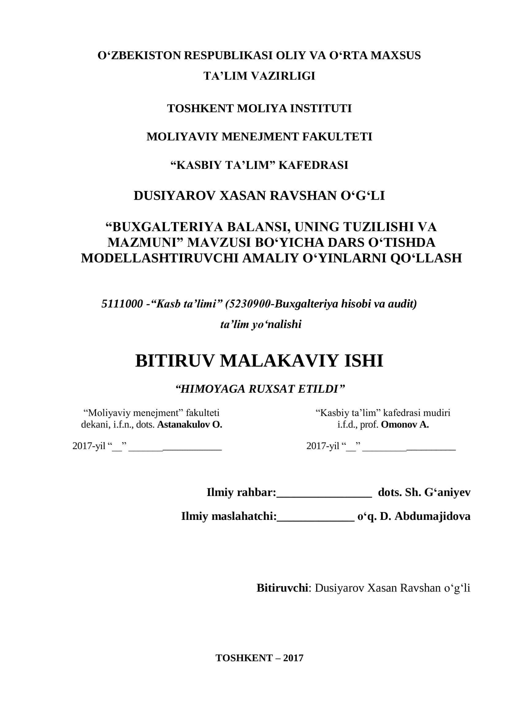 Buxgalteriya balansi, uning tuzilishi va mazmuni