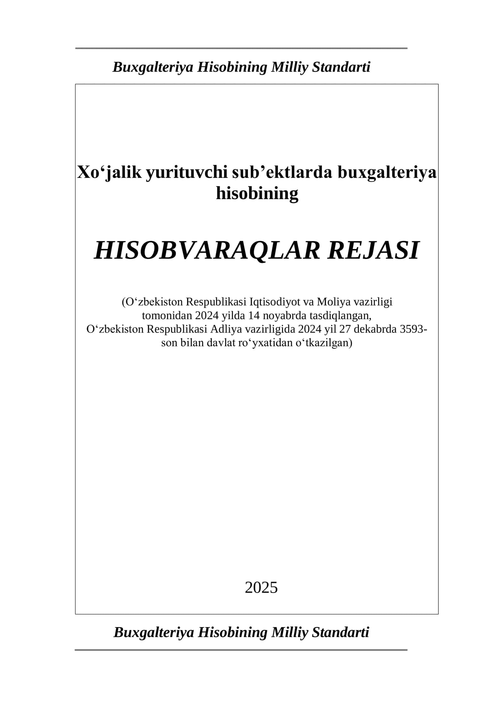 Buxgalteriya hisobining schotlar rejasi — 2025