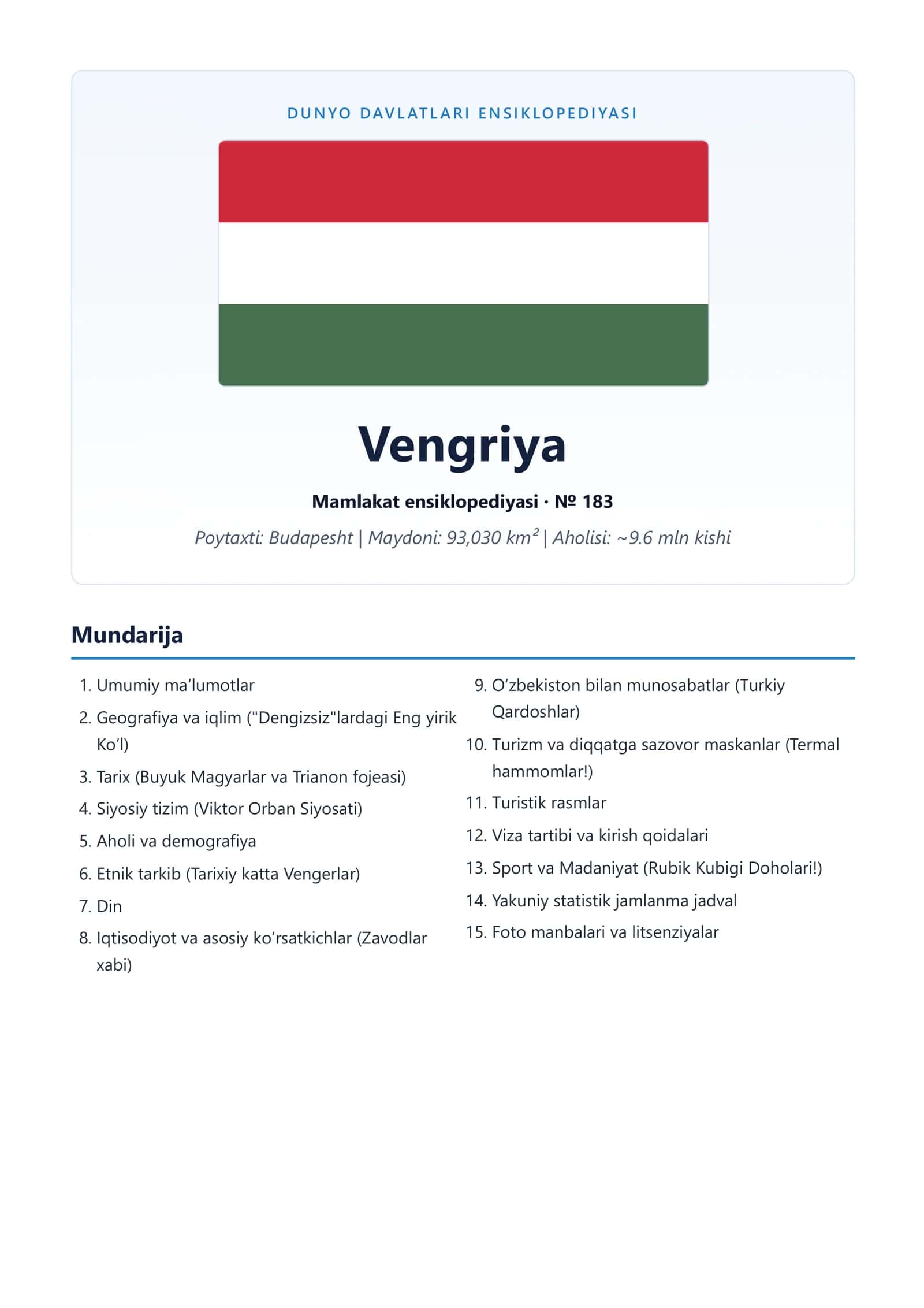 DAVLATLAR ENSIKLOPEDIYASI. Vengriya