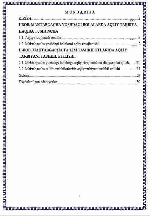 Maktabgacha yoshdagi bolalarni aqliy tarbiyasi