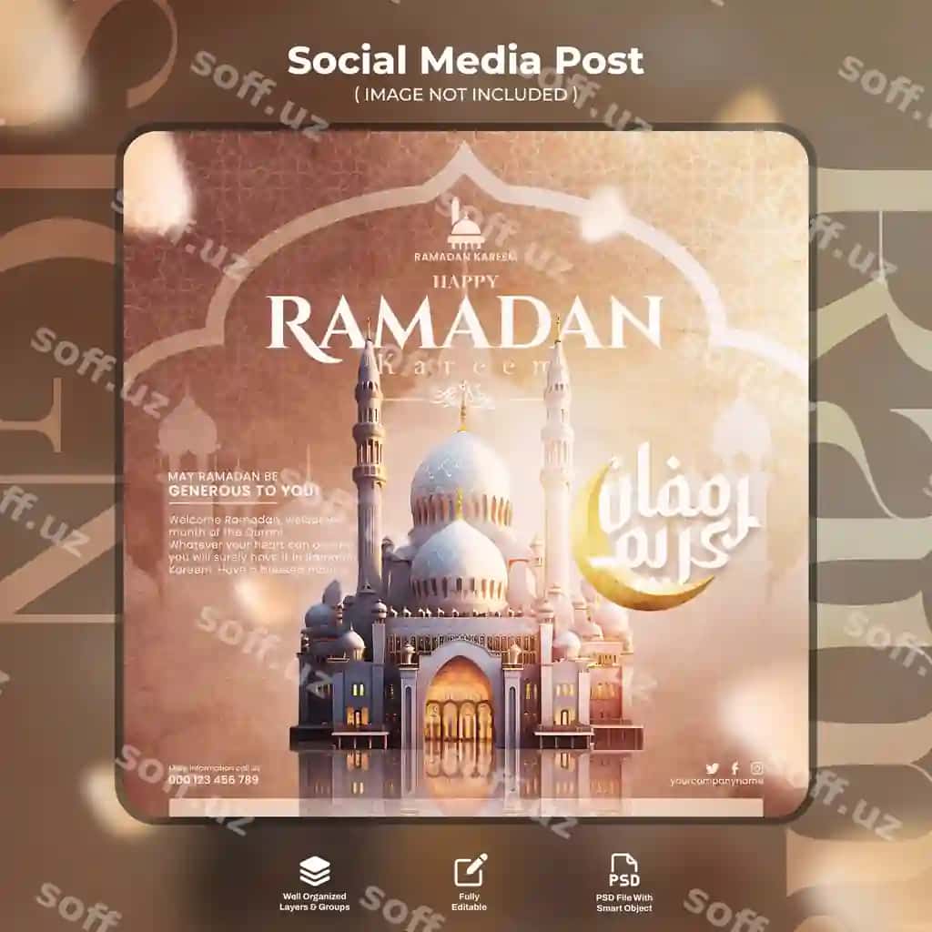 Ramazon Muborak Islomiy bayram tabriki ijtimoiy tarmoqlar posti | Happy ramadan mubarak islamic festival greeting social media post