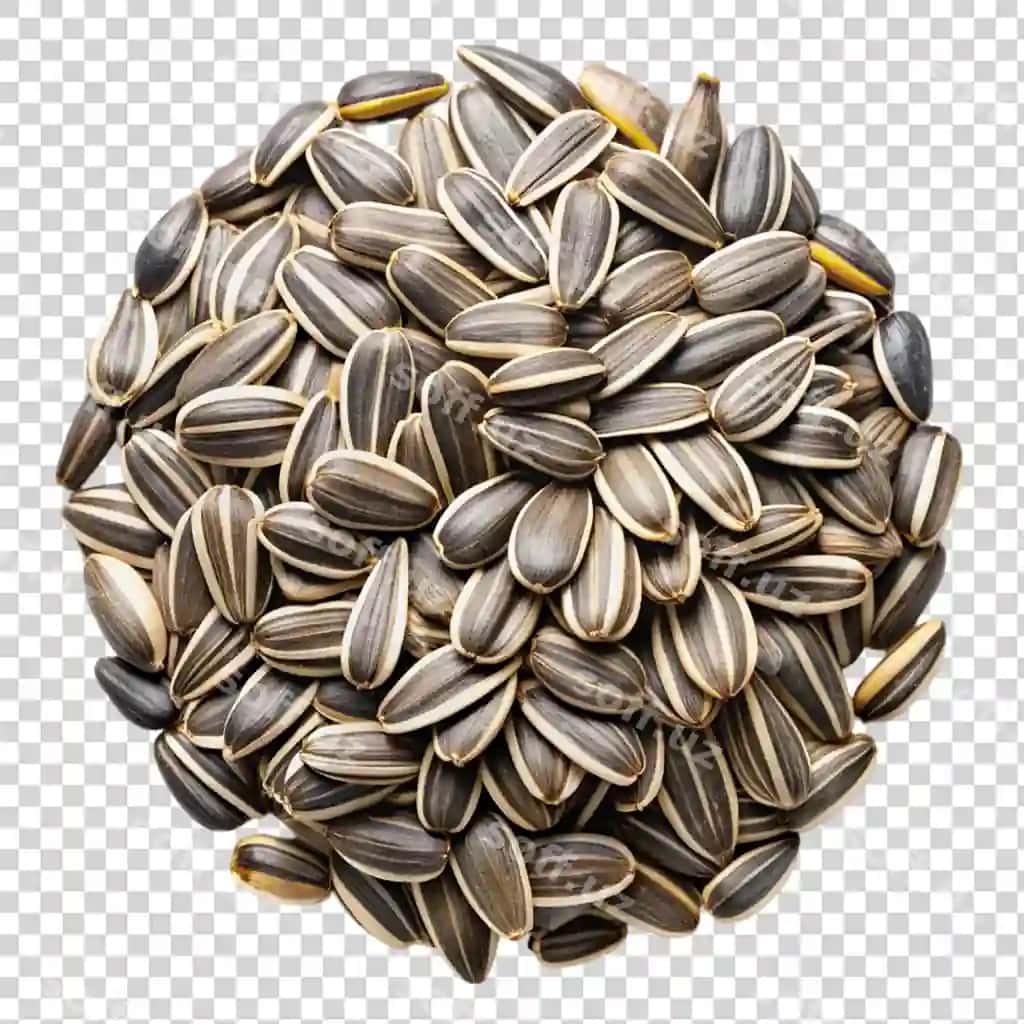 Qizil qurdiu urug‘lari yuqori ko‘rinish ajraltirilgan shaffof fon | Sunflower seeds top view isolated transparent background
