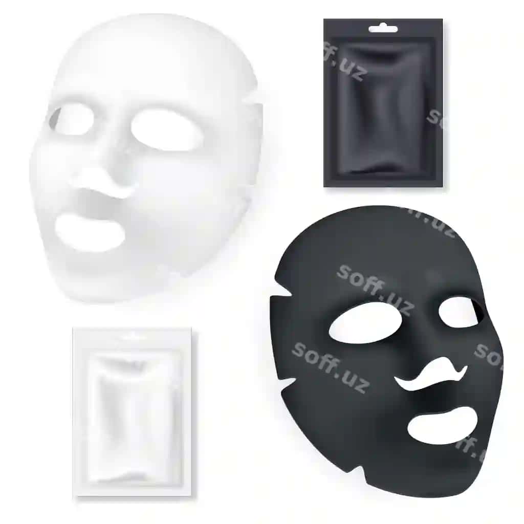 Qora va oq yuz kosmetika maskasi ajraltirilgan oq fon | Black white facial cosmetics mask isolated white