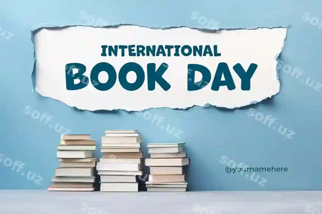 Jahon kitob kuni baner shabloni stiker kitoblar minimalizm foni | World book day banner template with stock books minimalistic background