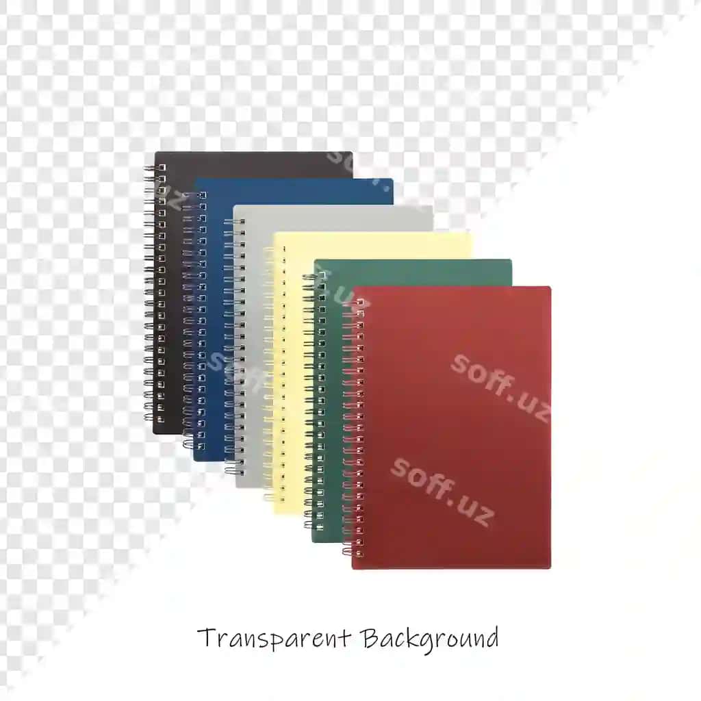 Daftarlarni shaffof pastki bilan joylash | Stack notebooks with words transparus bottom