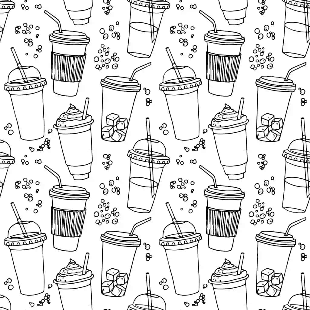 Kofe stakanlari bilan qo'lda chizilgan choksiz naqsh turli shakllar bilan | Hand drawn seamless pattern with coffee cups various shapes with