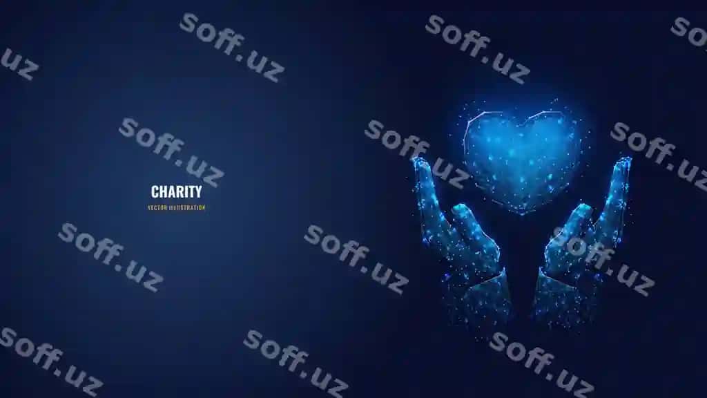 Raqamli vektor 3D inson qo'llari yurak ramzasini tutgan qora ko'k | Digital vector 3d human hands holding heart symbol dark blue