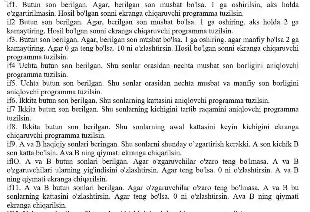 python if operator matematik misollarni eshish
