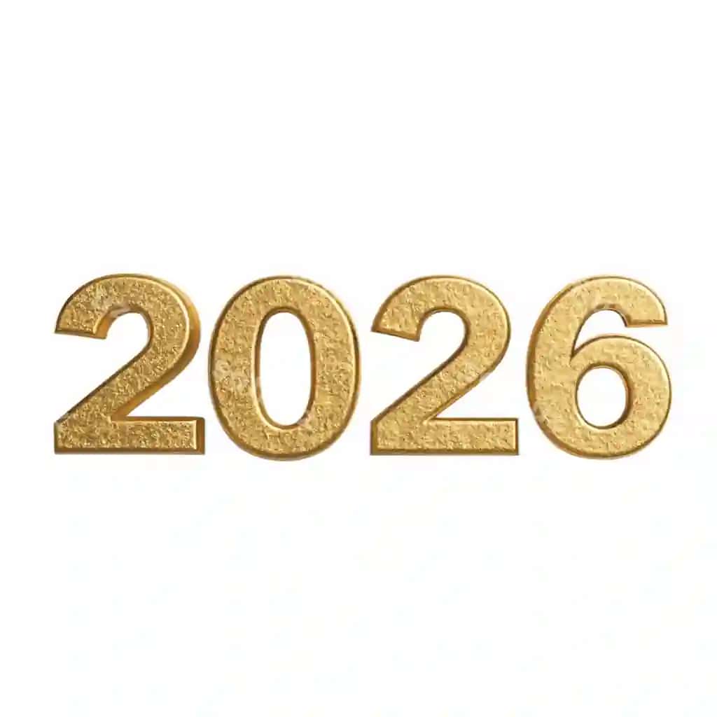 Oltin 3D 2026 raqam matn ajraltirilgan shaffoffonda Yangi yil | Golden 3d 2026 number text isolated transparent background new year