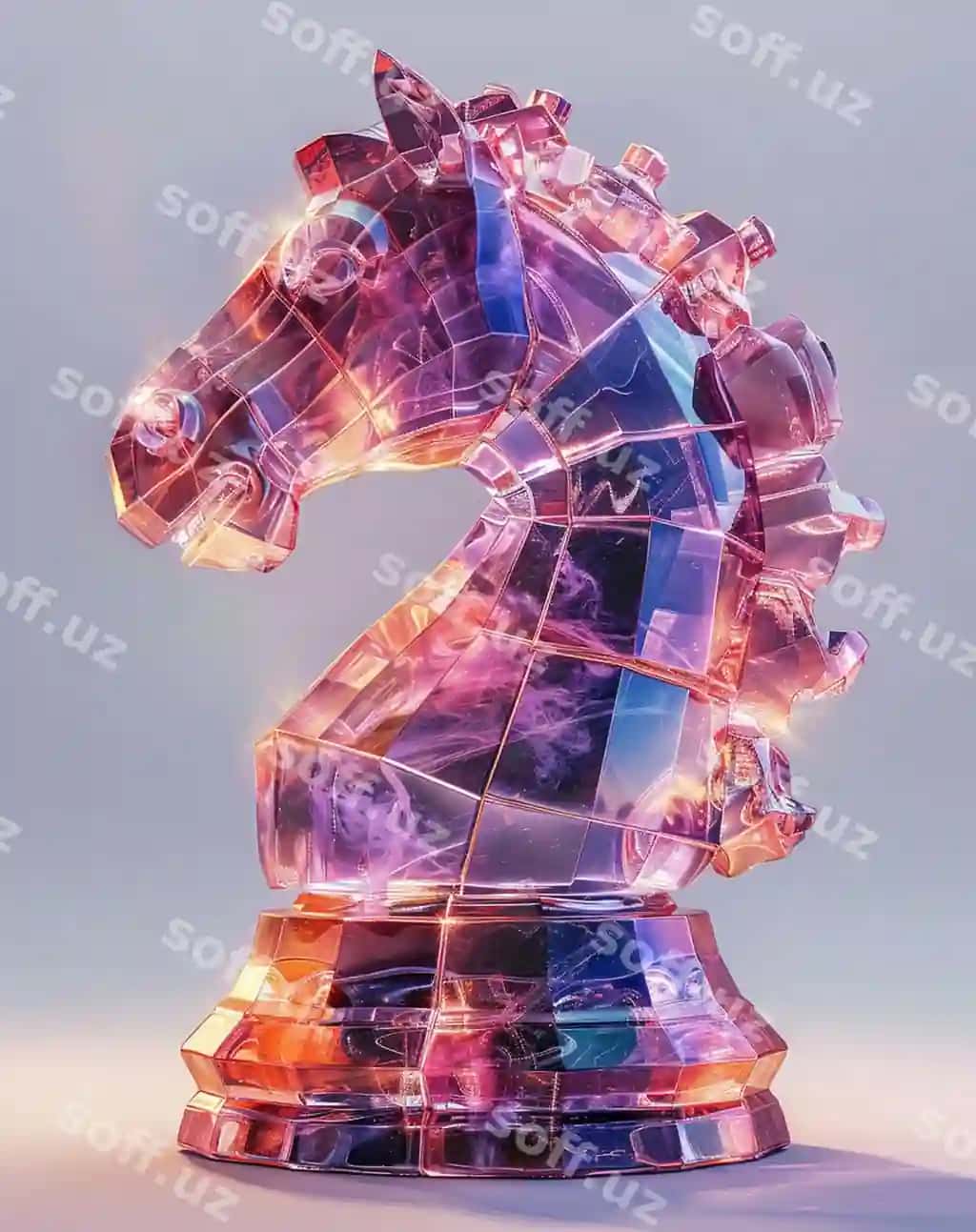 Bor shisha at heykeli, shisha bloklardan tuzilgan, generativ sun'iy intellekt. | There is glass horse statue made glass blocks generative ai