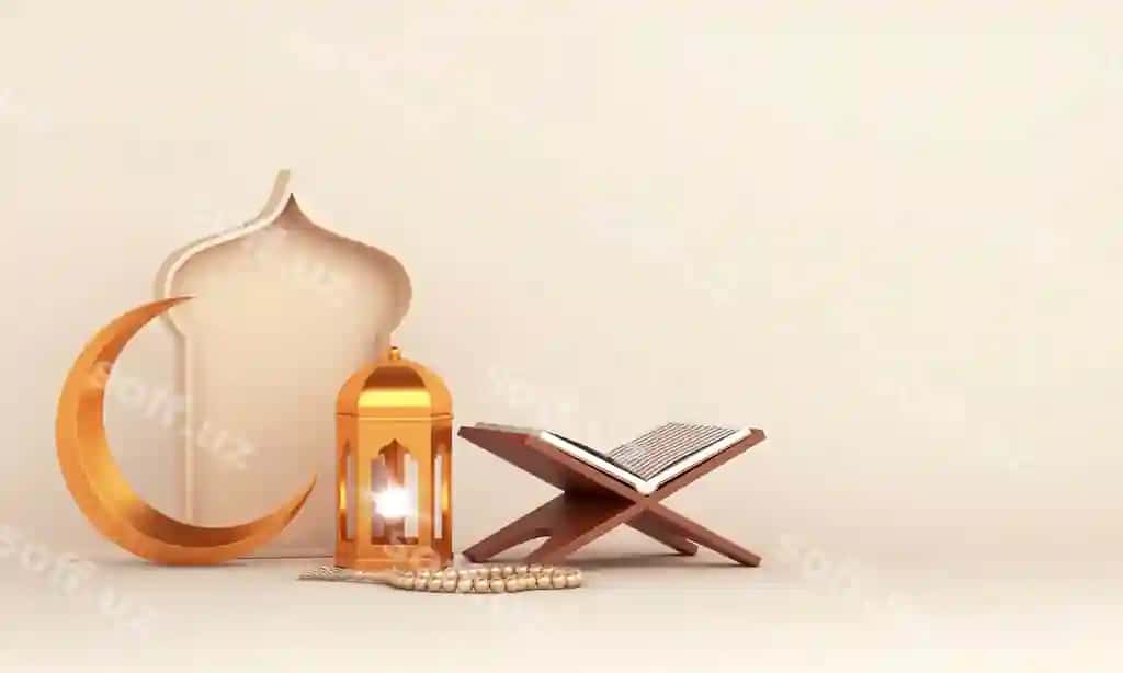 Islomiy bezatma hilol arab fano bilan Qur'on | Islamic decoration with crescent arabic lantern quran