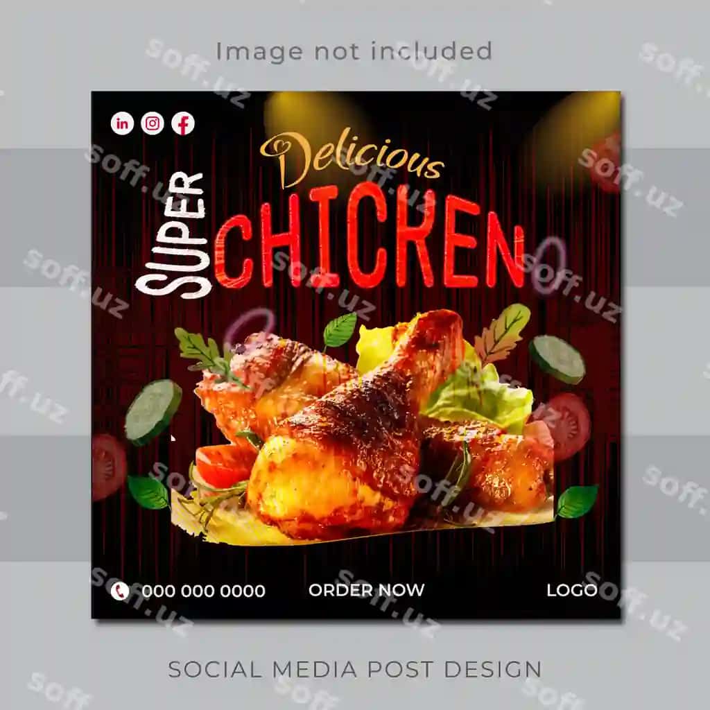 Ovqat ijtimoiy media baner dizayn shabloni tovuq ijtimoiy media posti | Food social media banner design template chicken social media post