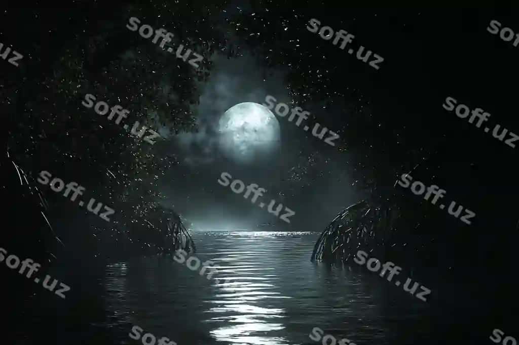 Mangrove forest manzilasi sahna kechaqongi vaqt | Mangrove forest landscape scene night