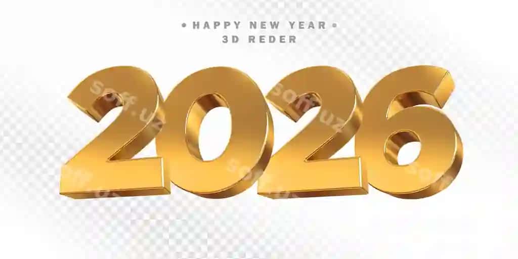 Baxtsiz yangi yil 2026 oltin 3d render | Happy new year 2026 golden 3d render