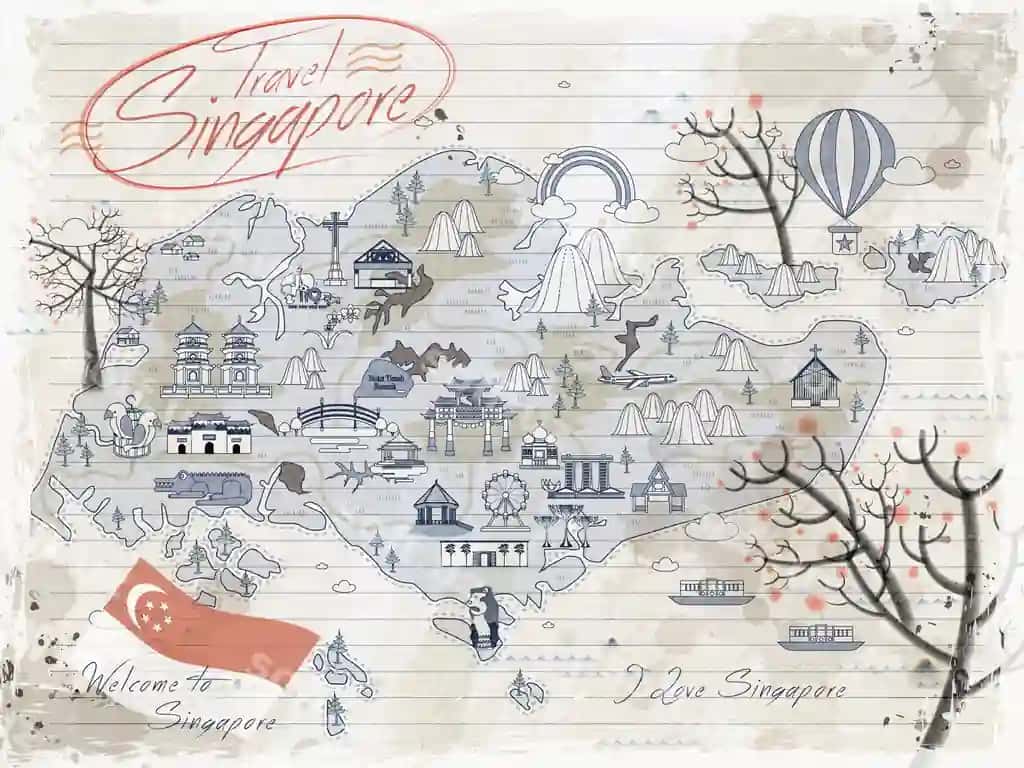 Retro Singapur sayohat xaritasi eslatma varaq | Retro singapore travel map note paper