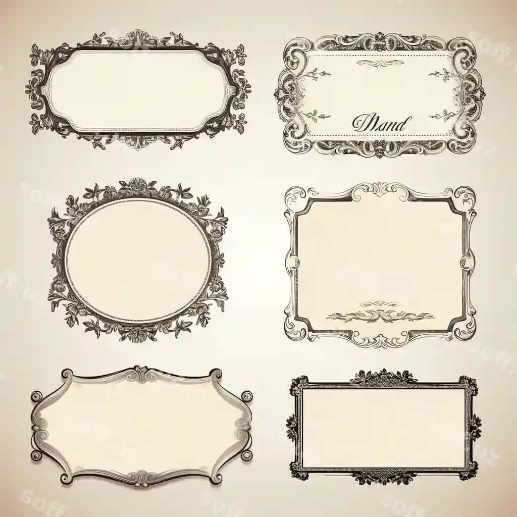 Komplekt vintage ramkalar dekorativ elementlar vektor illustratsiyasi | Set vintage frames decorative elements vector illustration