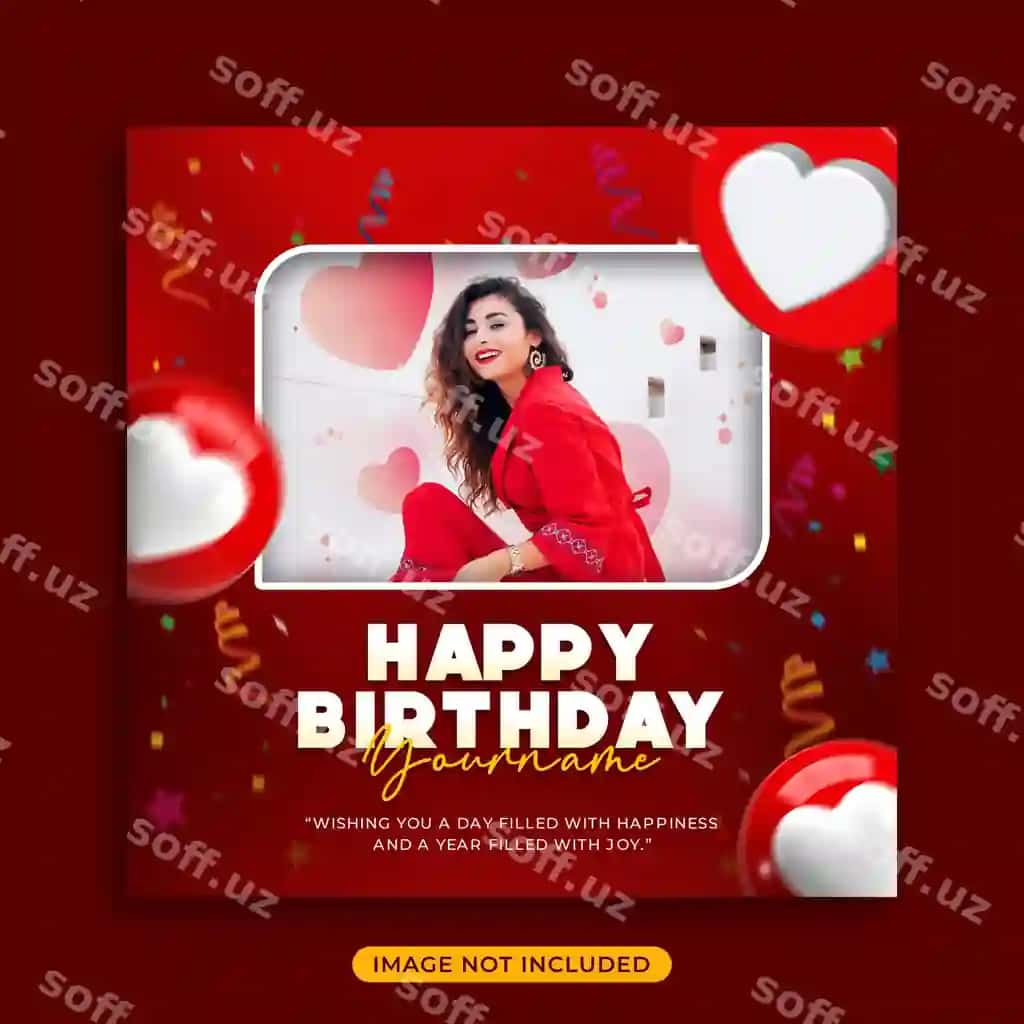 Psd tug'ilgan kuningi tabrik kartasi ijtimoiy media post banneri foto ramkasi bilan | Psd birthday greeting card social media post banner with photo frame