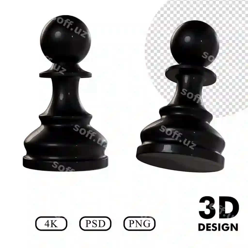 3d shaxmat qora piyoda figurası plastik materiyal shaffof fonda | 3d chess black pawn piece plastic material transparent background