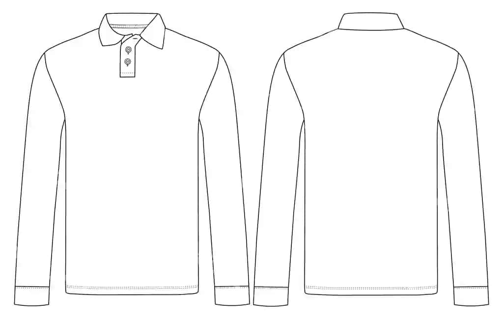 Uzun qo'lgpulali polo futbolka texnik chizmasi | Long sleeve polo shirt technical drawing