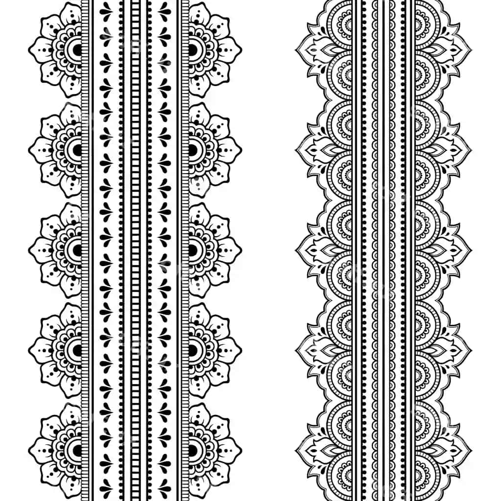 Komplekt tekis chegaralar naqshli mehndi henna chizish tatu dekoratsiyasi | Set seamless borders pattern mehndi henna drawing tattoo decoration