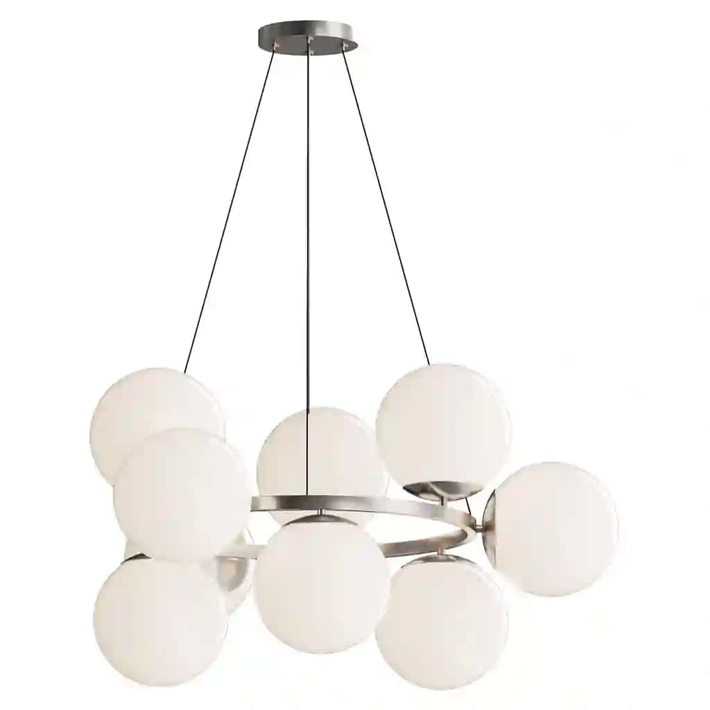 MyFar Aerton Nickel White Glass Molecule Chandelier 9 Light